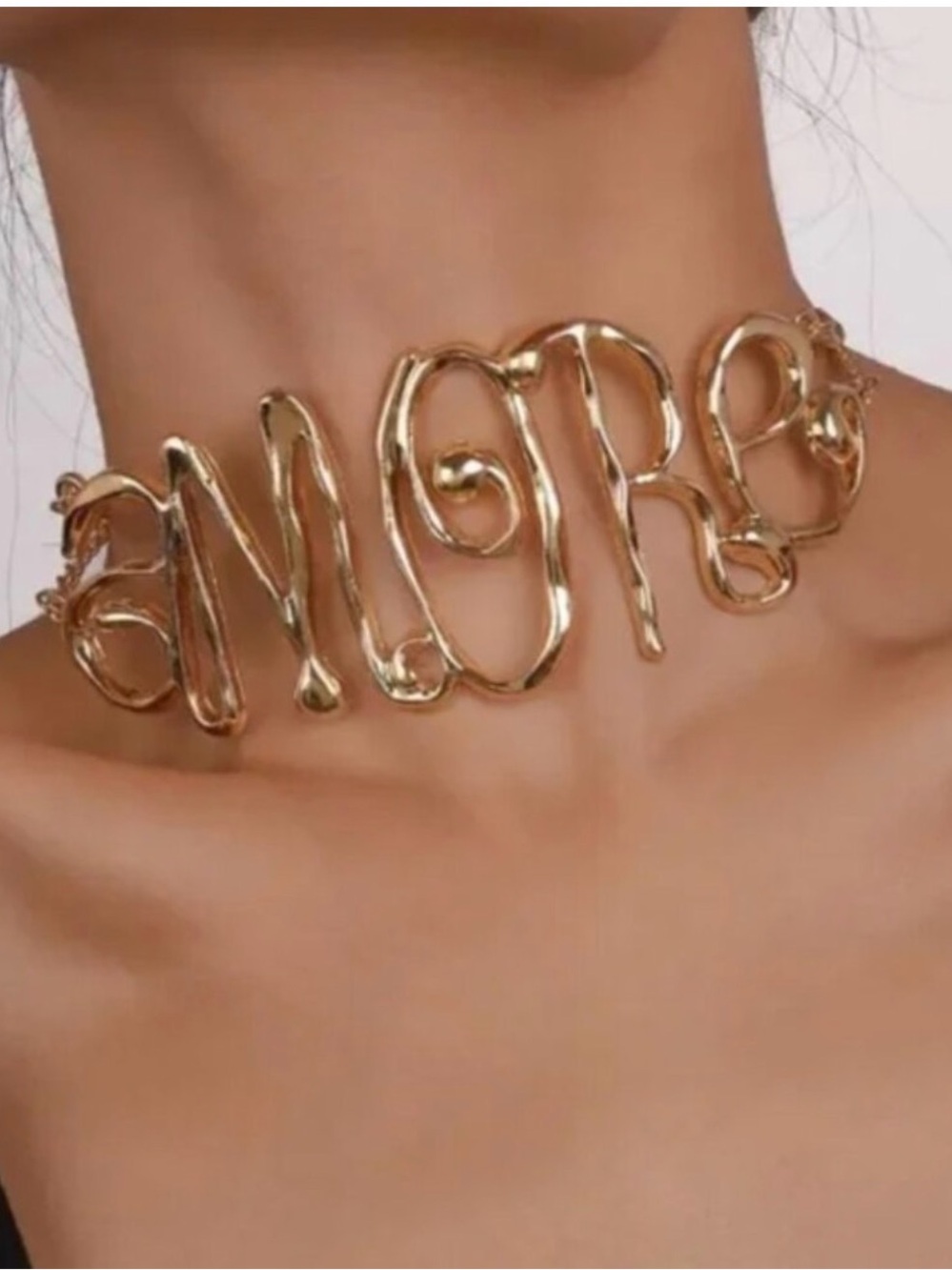 Gold Tone Statement Amore Choker Necklace